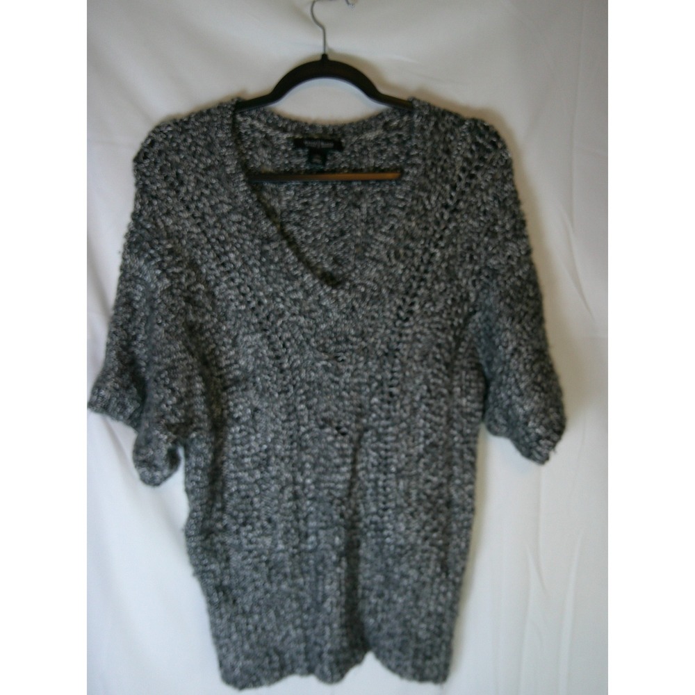 White House Black Market Grey Marled V-Neck Chunky Knit Dolman Sleeve Sweater M